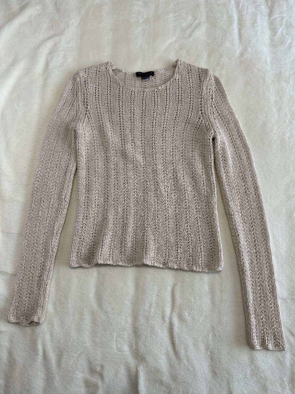 Ann Taylor 100% Silk Open Knit Sweater Beige Long Sleeve Pullover Women's Small